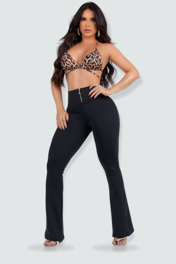 Calça Feminina Flare Modeladora Preta Montaria - CH7526