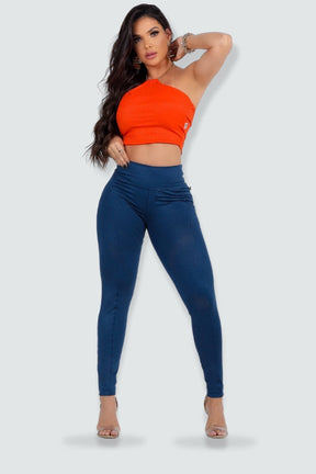 Calça Fitness Modeladora Azul Cintura Alta - CH7522